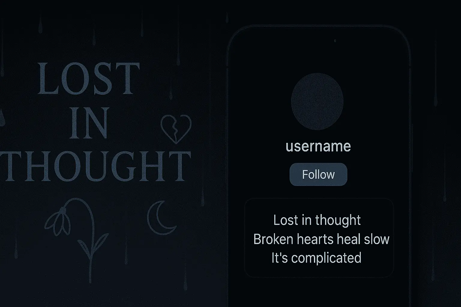 Instagram bio for boys sad with dark aesthetic moody typography