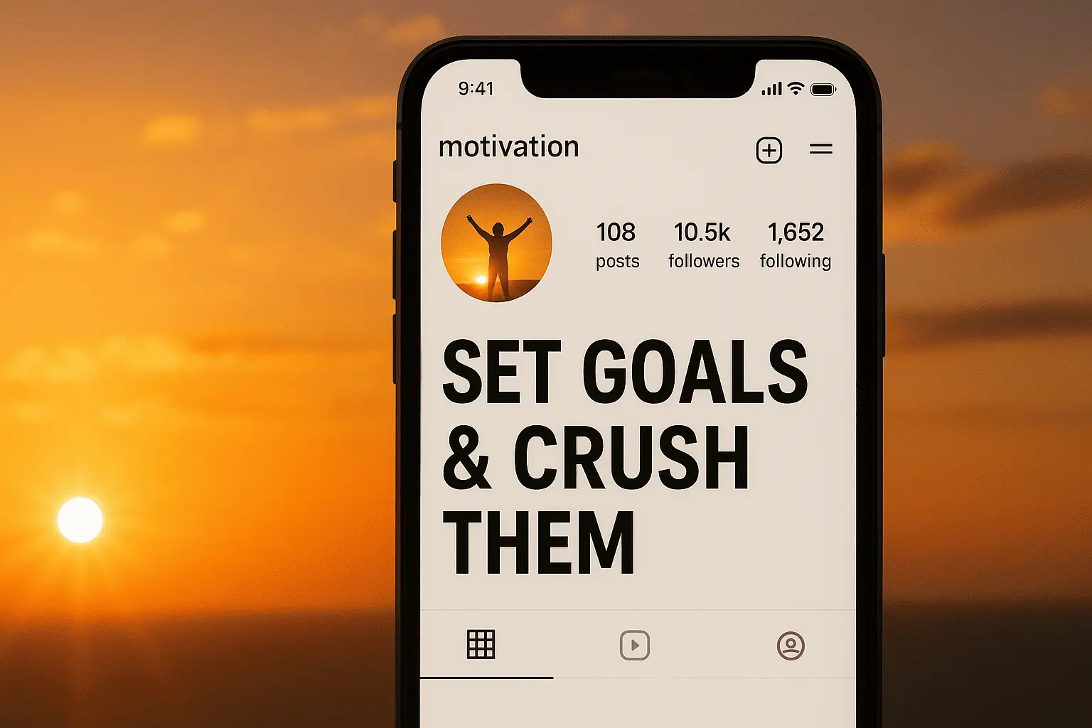 Instagram Bio for Boys Motivation displayed on phone showing success